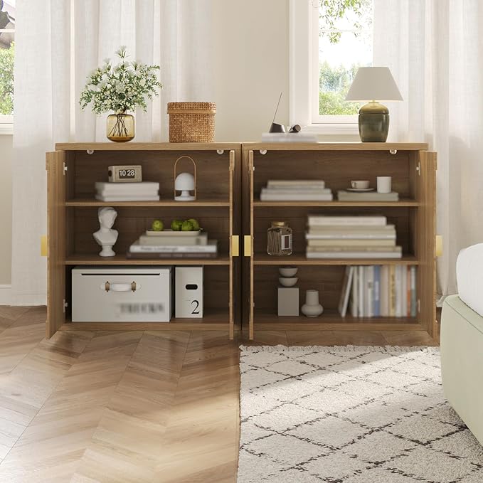 Modern Kitchen Sideboard with Storage, 31.5" Buffet Cabinet with 3 Adjustable Shelves and 2 Doors for Dining Room, Living Room, Hallway & Coffee Bar (Light Oak)