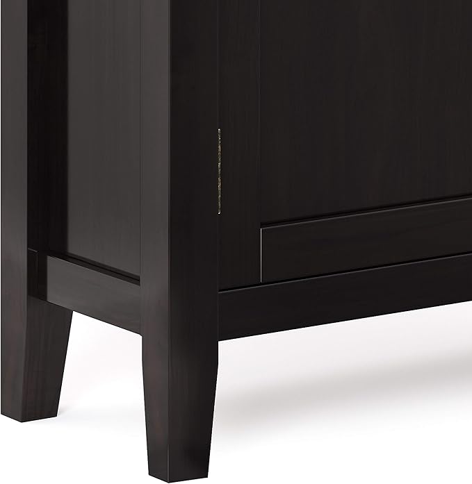 SIMPLIHOME Redmond Storage Cabinet - 32 inch Wide Solid Wood 2-Shelf Low Storage Cabinet in Hickory Brown, Transitional Accent Cabinet for Entryway with Adjustable Shelves and Tapered Legs