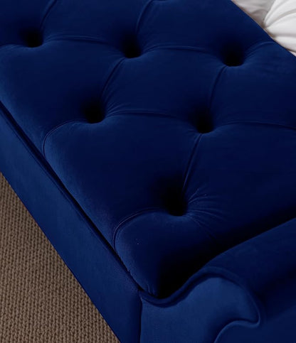 Modern Ottoman Bench with Storage, Upholstered Footstool for Bedroom Living Room Hallway, Bedside Pouf Toy Storage Ottoman Footrest, Versatile Storage Chest Bench Seat,Navy-Velvet