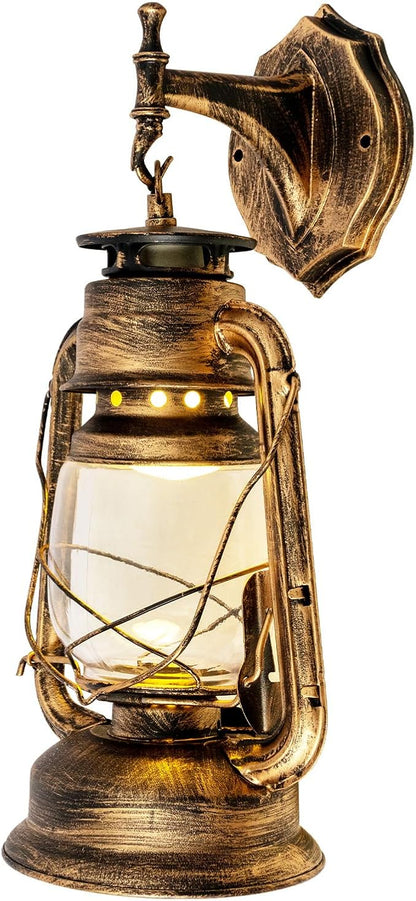 Retro Antique Vintage Rustic Wall Sconce, Lighting Lantern Mounted Light with Glass Indoor Light Fixture, Cabin Decor Lampshade for Hallway Farmhouse Loft (Brass)