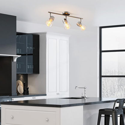 GLOBE Electric 64000045 24" 3-Light Track Lighting, Pewter, Clear Glass Shades, Ceiling Light, Pivot Shade, 3 Bulb, Kitchen Lights, E26 Socket