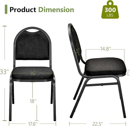 Stackable Banquet Dining Chairs 4 Pack, Upholstered Crown Back Event Chairs with Black Fabric Seat, Heavy Duty Steel Frame, 300 lb Capacity, No Assembly, for Restaurant Wedding Conference