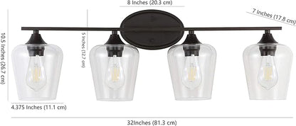 JONATHAN Y 32" Oil Rubbed Bronze 4-Light Farmhouse Rustic LED Vanity Light Sconce, Clear Glass Shade, Vintage Indoor Fixture for Bathroom Mirror, LED Bulb Included (JYL7548A)
