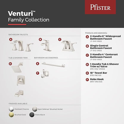 Pfister Venturi 8 in Widespread 3 Hole Bathroom Sink Faucet with Push & Seal Drain, Spot Defense Brushed Nickel Finish, 2 Handle Vanity Faucet for Sink LF049VNGS