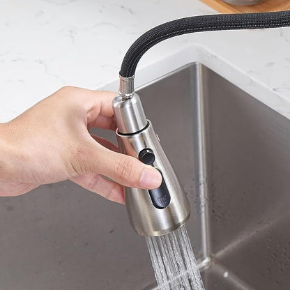 HOTIS Kitchen Faucet with Pull Down Sprayer, Brushed Nickel Stainless Steel High Arc Single Handle Faucets with Deck Plate for 1 or 3 Hole, Suitable for Farmhouse Camper Rv Bar, HT-KYT010L-D-2