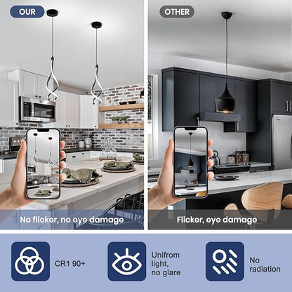 Spiral Led Pendant Lights 14W White 6000K Modern LED Pendant Light Fixture for Kitchen Island Stylish Black Chandelier for Kitchen Dining Room Bedroom Living Room Corridor Stairs