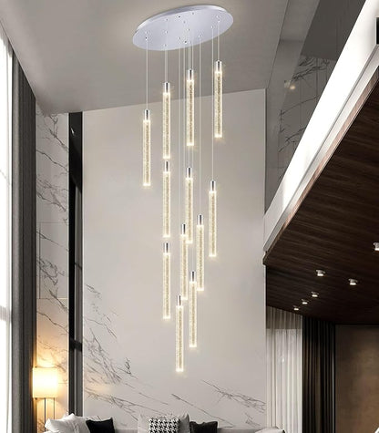 Modern 10-Light LED Dimmable Pendant Crystal Chandelier for High Ceiling