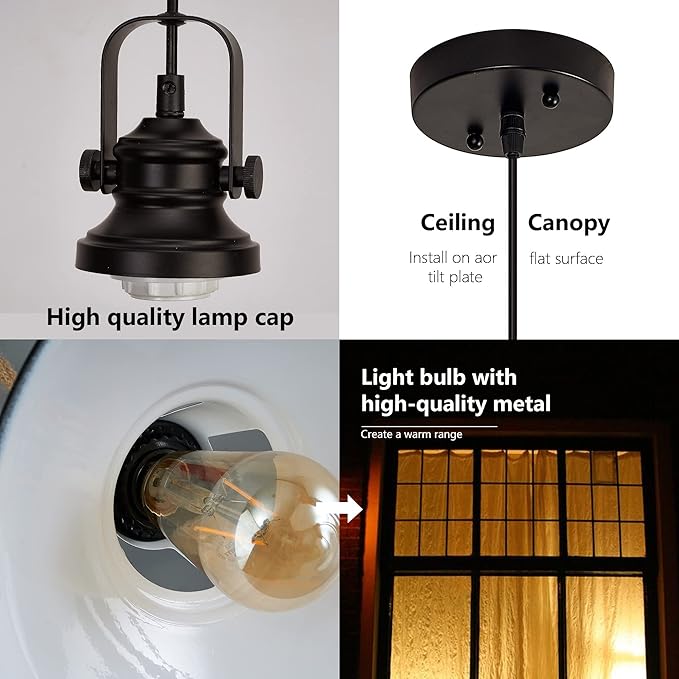 Matte Black Farmhouse Pendant Lights Kitchen Island,2 Pack Rustic Black Hanging Lighting Fixture,Pendant Lighting for Kitchens Dinning Room Bedroom Hallway,2 Packs