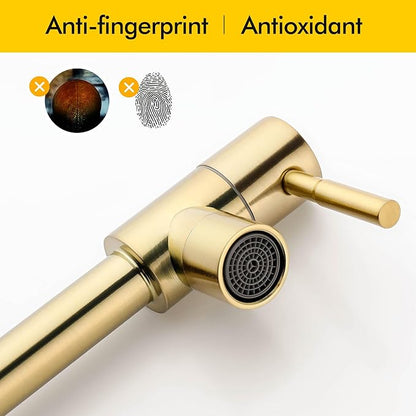 Fransiton Brushed Gold Pot Filler, Pot Filler Faucet Wall Mount, Brass Folding Stretchable with Double Joint Swing Arm Single Hole Two Handles Kitchen Restaurant