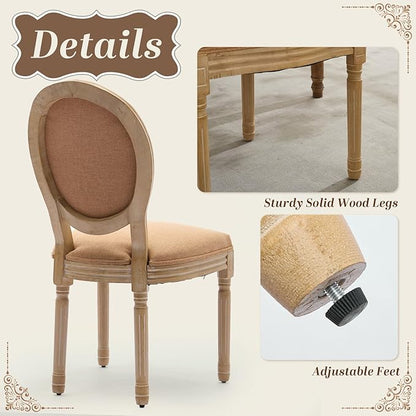 SoarFlash French Dining Chairs Set of 4, Vantage Linen Dining Chair with Round Back, Wood Leg Farmhouse Country Dining Chair for Kitchen,Bedroom,Brown