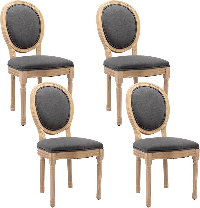 Linen Wooden Dining Chair Set of 4, Upholstered Farmhouse Dining Chair with Solid Wood Frame, Kitchen & Dining Room Chairs for Living Room, Restaurant, Bedroom (Gray-Padded, Set of 4)