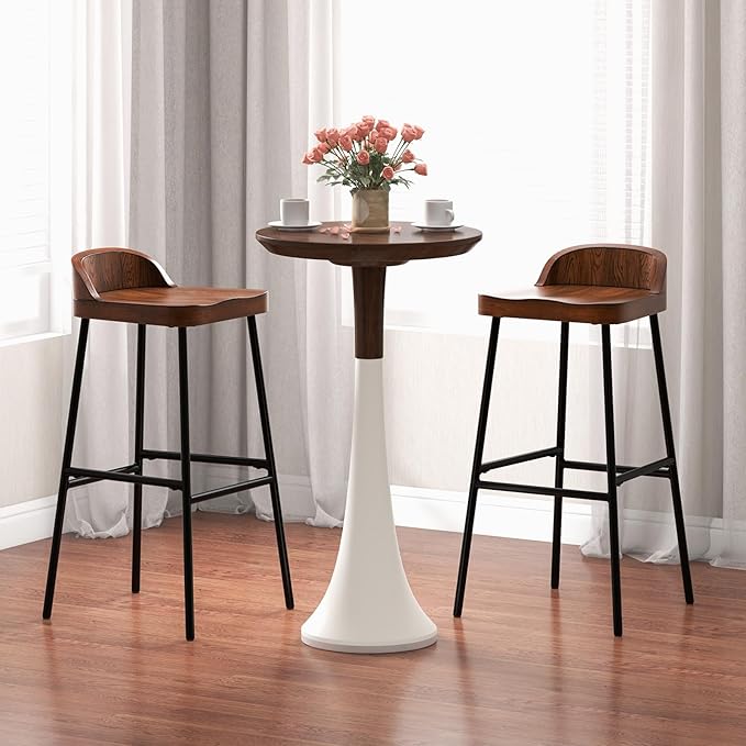 Giantex 29" Bar Height Bar Stools Set of 2, Industrial Wood Barstools with Metal Legs, Chic Low Back, Curved Seat Surface, Max Load 330 Lbs, Wooden Armless Bar Dining Chairs for Kitchen Island Pub