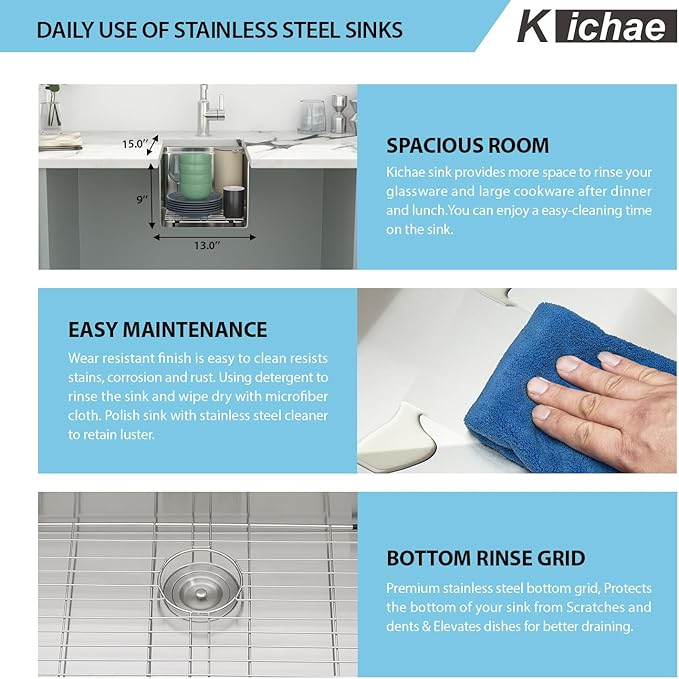 Kichae Undermount Bar Sink - 13" x 15" Bar Prep RV Kitchen Sink Stainless Steel 16 Gauge Workstation Wet Bar Sinks Single Bowl Handmade Basin With Cutting Borad