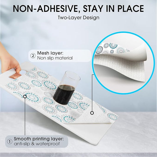 Drawer and Shelf Liner, Non-Slip Kitchen Cabinet Liners Non-Adhesive Thick Strong Grip Waterproof Washable Mats Protect Dresser Shelves Cupboard Bathroom Cabinets, Spiral, 12 in X 30 FT