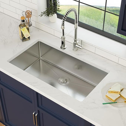 33 Inch Undermount Kitchen Sink 16 Gague Stainless Steel Single Bowl Handmade Kitchen Sinks Large Deep Under Counter Basin 33"x19"x9"