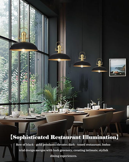 Black and Gold Pendant Lights 2 Pack, 13.8 Inch Black Farmhouse Pendant Light, Industrial Pendant Light Kitchen Island, Island Pendant Lights for Kitchen Barn Hallway Porch Dining Room