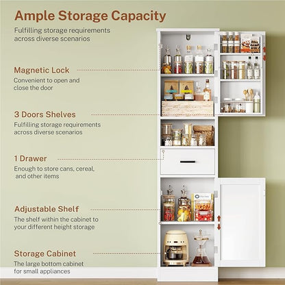 TEENFON 67" H Tall Storage Cabinet with 2 Doors, Bathroom Storage Cabinet, Kitchen Pantry Cabinets for Living Room, Dining Room, Bathroom, White