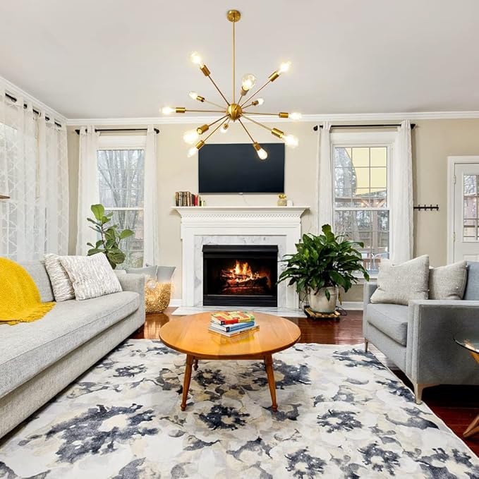 LynPon Gold Sputnik Chandeliers, 12 Lights Mid Century Modern Sputnik Chandeliers Gold Chandelier Light Fixture for Dining Room Living Room Ceiling Light Fixture for Entryway Foyer Kitchen Bedroom