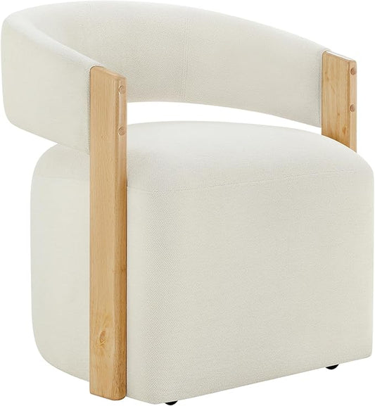 KISLOT Upholstered Dining Chair Set of 1, Barrel Modern Dining Room Chair with Casters, Kitchen Side Wooden Armchair with Fabric Cushion Seat for Bedroom, Livingroom, Reading Room, Beige, 1 Box