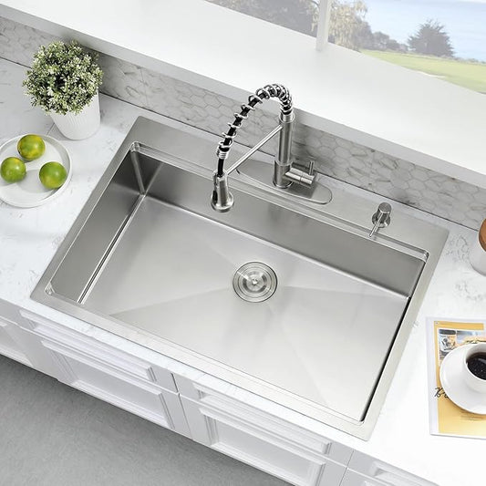 36 Inch Drop In Kitchen Sink - 36x22 Kitchen Sink Drop In,16 Gauge Stainless Steel Topmount, 10" Deep Single Bowl Workstation Sinks with Accessories