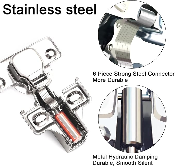 BESTEEL 24 Pack 1/2 inch Overlay Soft Close Cabinet Door Hinges for Kitchen Cabinet Hinges, 100 Degree Opening Angel, Stainless Concealed Kitchen Cabinets Hinge Self Closing with Drilling Tool &Manual