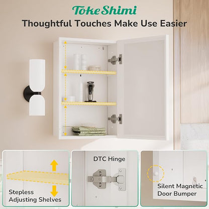 TokeShimi 20 x 26 Recessed Medicine Cabinet with Mirror Surface Mounted, Metal Beveled Mirror with Storage for Bathroom Vanity, Aluminum Alloy White Medicine Cabinet Mirrored