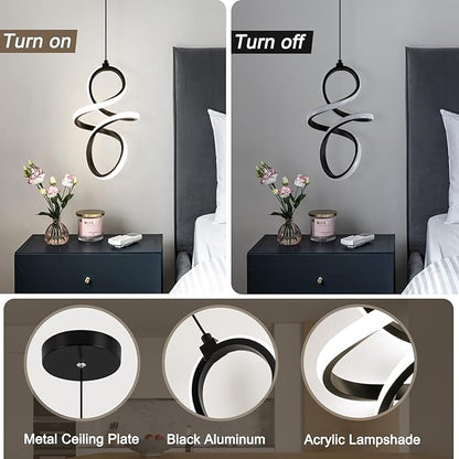 4000K Modern LED Pendant Lights, 24W LED Pendant Lights Kitchen Island Lighting, Black Adjustable Height Hanging Light Fixture for Kitchen Study Corridor Stairs Dining Room, 1 Pack