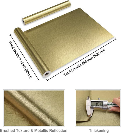 CRE8TIVE Thick Champagne Olive Gold Brushed Metallic Wallpaper for Kitchen Stainless Steel Contact Paper 12"x354" Removable Adhesive Gold Peel and Stick Wallpaper for Cabinets Backsplash Appliances