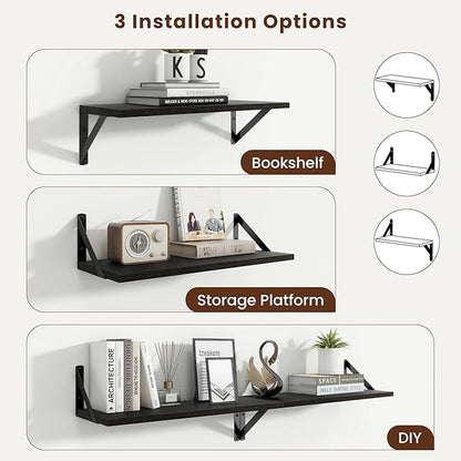 Axeman 20 Inch Floating Shelves | 8 Inch Deep Black Wall Shelves Set of 2 | 20''W x 8''D Black Wood Shelves for Bathroom Living Room Bedroom Kitchen