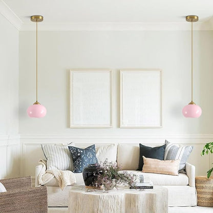 KCO Lighting Pink Globe Pendant Light Mid Century Modern Small Glass Pendant Lighting Brass Gold Chandelier Nordic Girl Room Kitchen Island