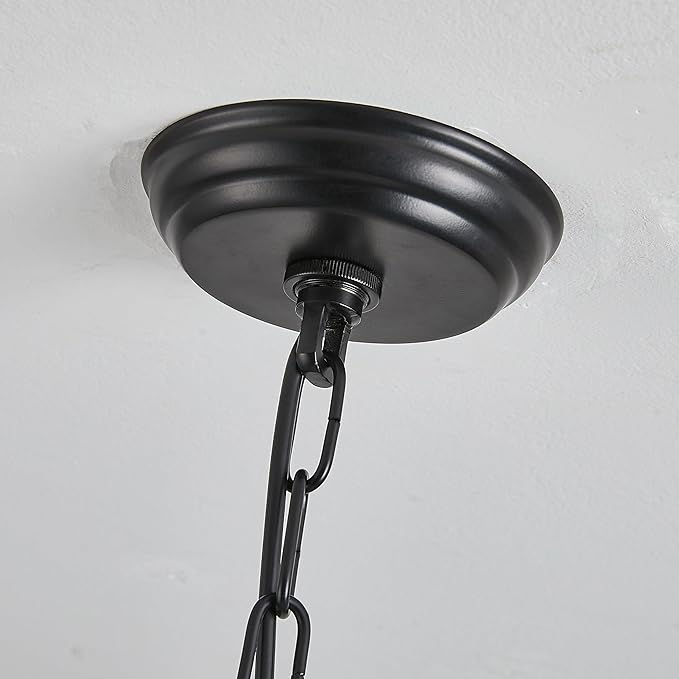Vintage Ribbed Milk Glass Pendant Light Fixture, Mid‑Century Modern Chandelier, Antique Schoolhouse Pendant Lights for Kitchen Island, Dining Room, Entryway, Hallway, E26 Base,Matt Black