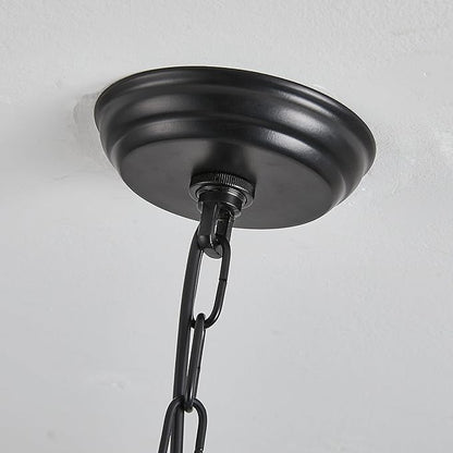 Vintage Ribbed Milk Glass Pendant Light Fixture, Mid‑Century Modern Chandelier, Antique Schoolhouse Pendant Lights for Kitchen Island, Dining Room, Entryway, Hallway, E26 Base,Matt Black