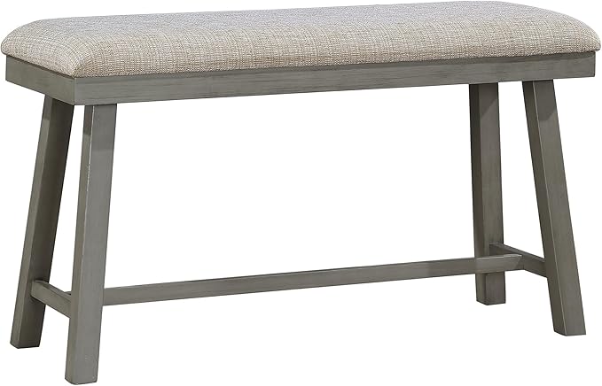 Lexicon Counter Height Bench for Dining Room Table, 41.5" Wood Bench with Grey Padded Seat for Home and Kitchen, Indoor Wooden Bench for Dining Room, Kitchen Bench, Dining Bench, Easy Assembly, Grey