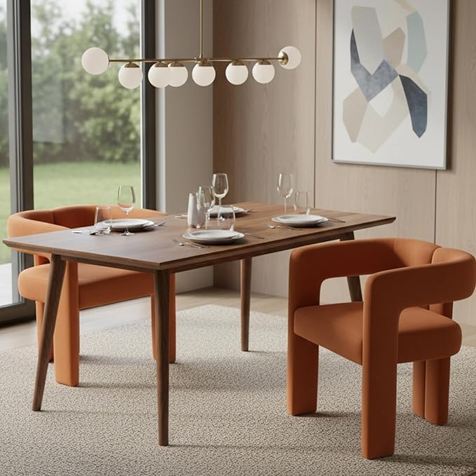 VESCASA Modern Barrel Dining Chairs Set of 2 with Open Back, Upholstered Velvet Accent Kitchen Armchairs with Wood Legs for Dining Room Reception Small Space, Orange