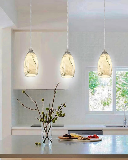 karyfine Mini Pendant Lights Kitchen Island Light Brown Glass Lamp Shade Hand Blown Glass Pendant Light with Brush Nickel Finish Adjustable Cord for Kitchen Over Sink (Green Marble-1Packs)