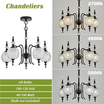 Chandeliers Modern 5-Light Chandelier Black Kitchen Island Pendant Light Fixtures Finish with Crystal Glass Shade for Kitchen Island Living Room