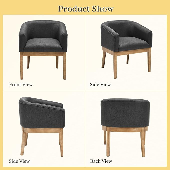 Barrel Dining Chairs Set of 8, Mid Century Modern Farmhouse Kitchen Chairs with Wood Legs, Linen Upholstered Accent Chair with Arms for Living Room/Bedroom, Grey