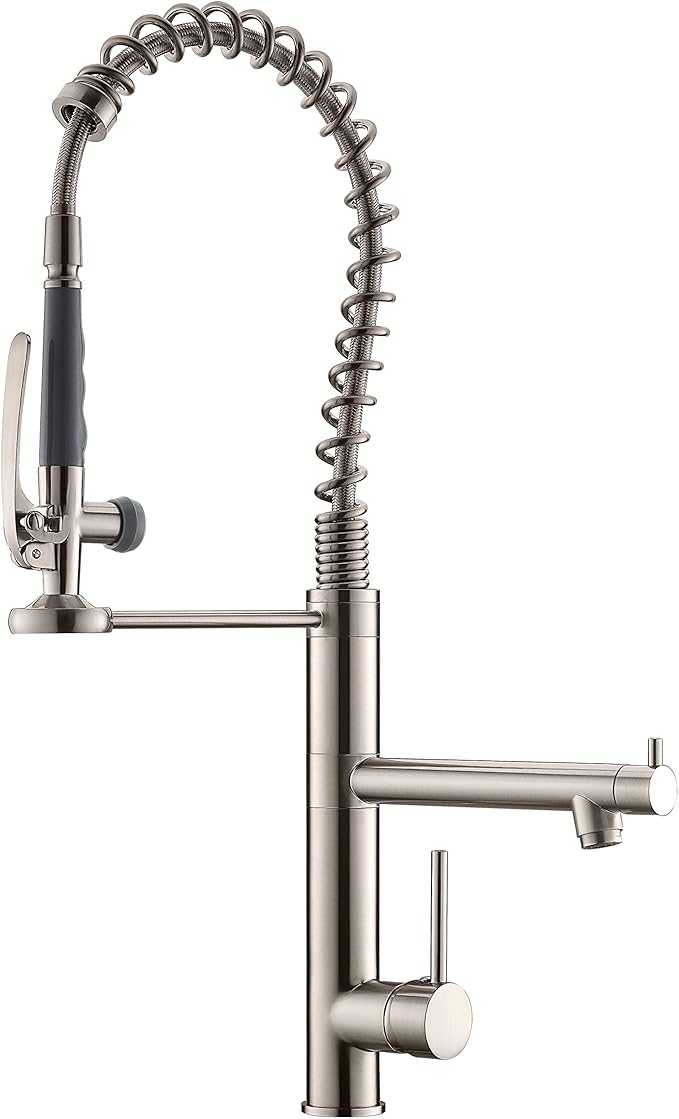 Commercial Kitchen Faucet with Pull Down Sprayer,AIMADI Modern Single Handle High Arch Pre-Rinse Spring Kitchen Sink Faucet,Brushed Nickel