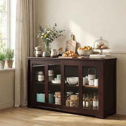 NAFORT Wooden Buffet Cabinet Sideboard with Sliding Doors, Kitchen Storage Console Table, Accent Coffee Bar with Adjustable Shelf for Living Room, Dining Room (Brown, 13" D x 42" W x 24.5" H)