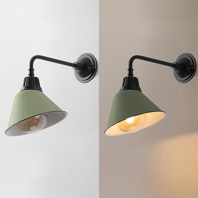 JONATHAN Y 9.63" Matte Olive Green/Black Farmhouse Outdoor Sconce, Industrial LED Wall Light, Gooseneck Arm Barn Lamp with Metal Bell Shade for Porch, Patio, Kitchen, LED Bulb Included (JYL7612I)