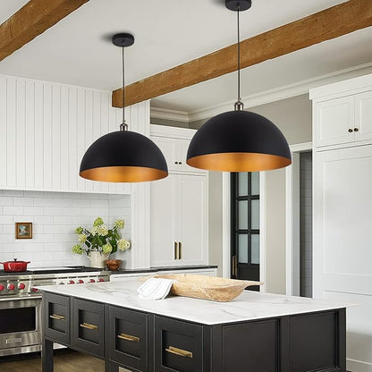 Vintage 2 pendant light,Industrial Pendant Light,17.72 inches large diameter, Line length 78.74" black and gold pendant light, widely used in the kitchen island, bedroom, dining room, hallway, garage