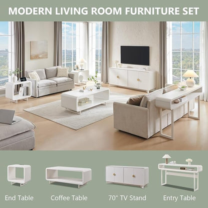IFGET Modern Buffet Cabinet with Storage, 70" Large Sideboard Buffet Storage Cabinet with 4 Doors and Adjustable Shleves, Wooden Curved Coffee Bar for Dining Room, Kitchen, Living Room, White