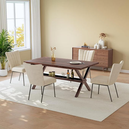 HIPIHOM 63" Kitchen and Dining Table Set for 4, MDF Wooden Table with Dining Chairs, Durable Metal Frame, Small Kitchen Island Styles with Storage Shelves