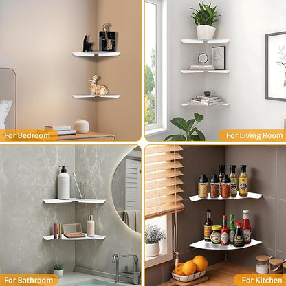Corner Shelf Wall Mount, Floating Corner Shelves,Corner withs Wire Hole for TV, Cable Box,Corner Wall Shelf for Bathroom, Bedroom, Kitchen, Livings Room, Study Room (White, 1Pack 6 in)