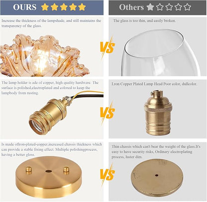 Semi Flush Mount Ceiling Light,Vintage Lights Fixture Ceiling E26 Base，Amber Shade Glass Hallway Light Fixture for Porch Kitchen Bedroom, Bulb Included