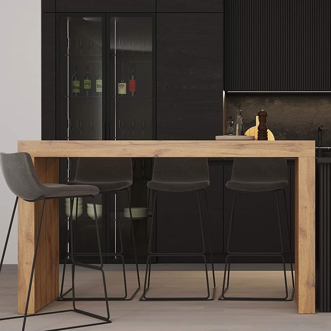 Mobili Fiver Evolution Tall Kitchen Bar Table Made in Italy | Space Saving, Counter Height Table for 6 | Modern Breakfast Bar Counter Top w/Cable Holder | Ashwood Black | 70,9'' x 23,6" in