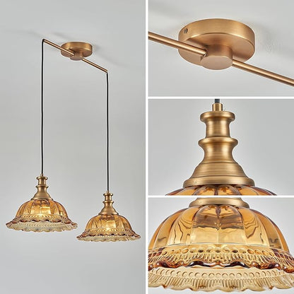 HDDFL Vintage 2 Light Pendant Light Fixtures Modern Brown Glass Hanging Lighting with Adjustable Cord for Kitchen Island Dining Room Living Room Hallway