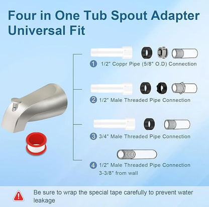 Universal Tub Spout for 1/2" Copper Pipe, 1/2" IPS and 3/4" IPS, Bathtub Faucet with Diverter and Adapter and Hex Wrench (Brushed Nickel)