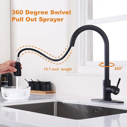 Keer Touchless Kitchen Faucet with Pull Down Sprayer, Motion Sensor Kitchen Faucet with Kitchen Soap Dispenser, Single Kitchen Faucet Pull Out Faucet,Matte Black