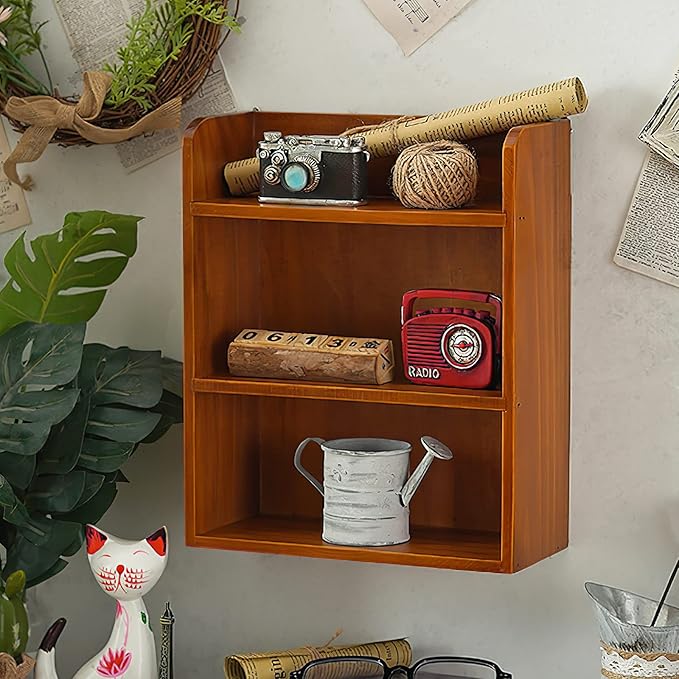 Jotsport 3 Tier Vintage Display Shelf Freestanding & Wall Hanging Decorative Wooden Shadow Box Crystals, Stone, Essential Oils Storage Holder